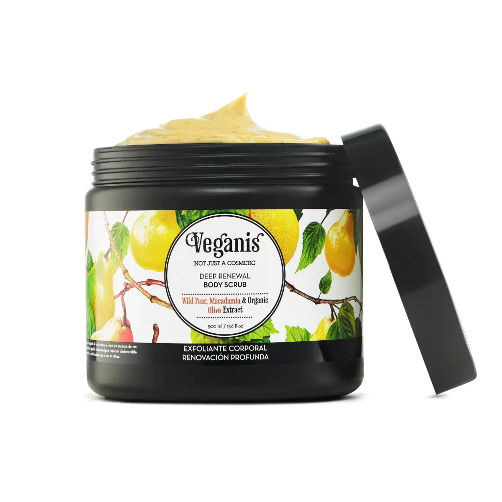 Exfoliante Corporal Renovación Profunda Pera Silvestre & Macadamia con extracto Orgánico de Oliva Veganis