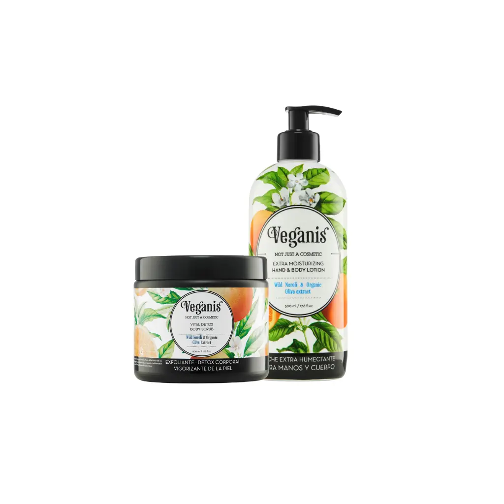 Kit Extra Humectante Para Piernas y Cuerpo Con Neroli Salvaje y Extracto Organico de Oliva Veganis